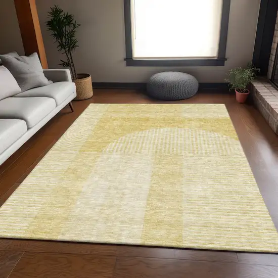 Gold And Ivory Geometric Washable Area Rug With UV Protection Photo 2