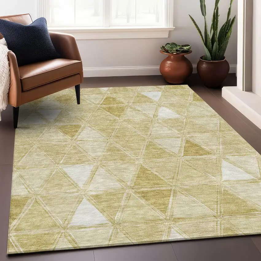 Gold And Ivory Geometric Washable Area Rug With UV Protection Photo 6