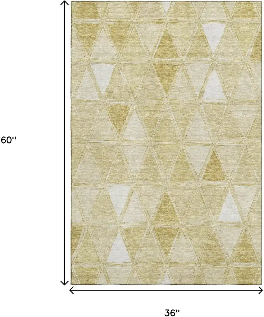 Gold And Ivory Geometric Washable Area Rug With UV Protection Photo 3