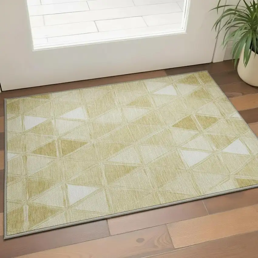 Gold And Ivory Geometric Washable Area Rug With UV Protection Photo 2