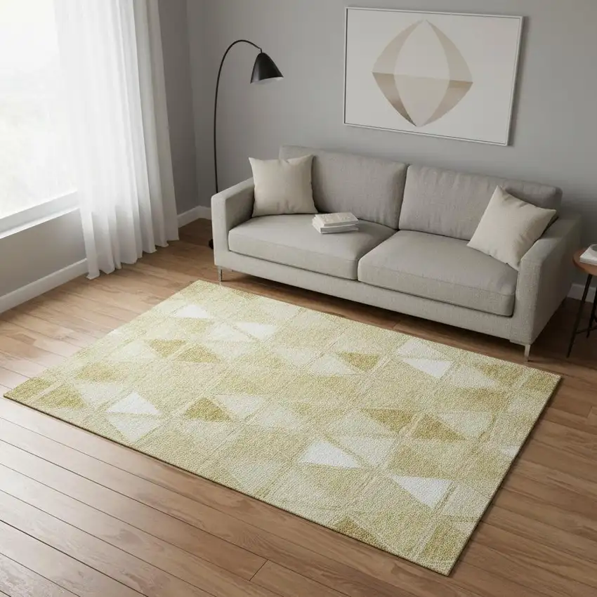 Gold And Ivory Geometric Washable Area Rug With UV Protection Photo 1