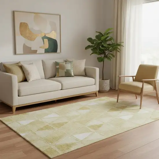 Gold And Ivory Geometric Washable Area Rug With UV Protection Photo 1