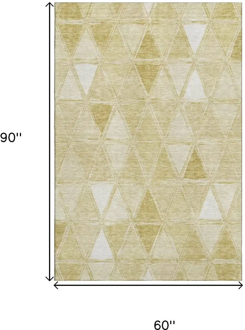 Gold And Ivory Geometric Washable Area Rug With UV Protection Photo 3