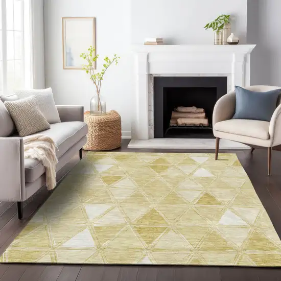 Gold And Ivory Geometric Washable Area Rug With UV Protection Photo 5