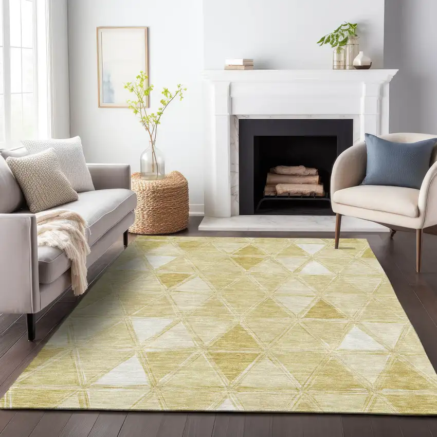 Gold And Ivory Geometric Washable Area Rug With UV Protection Photo 5