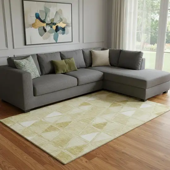 Gold And Ivory Geometric Washable Area Rug With UV Protection Photo 1