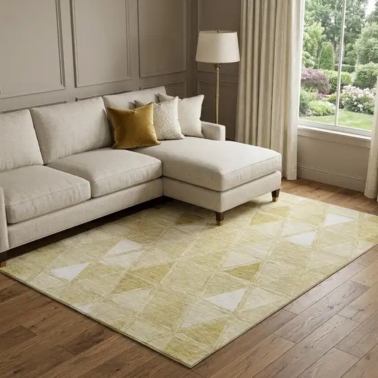 Gold And Ivory Geometric Washable Area Rug With UV Protection Photo 1