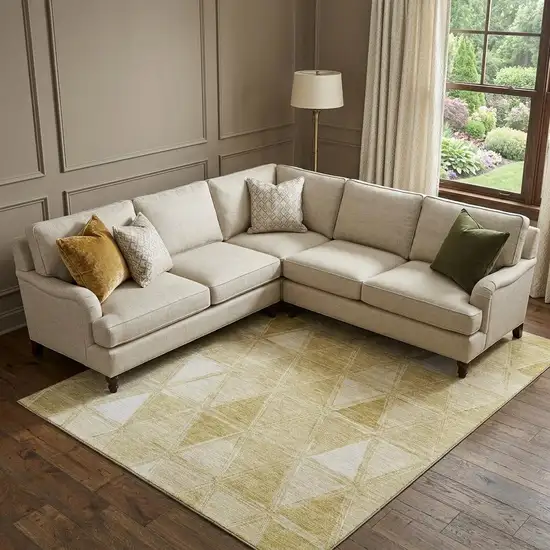 Gold And Ivory Geometric Washable Area Rug With UV Protection Photo 1