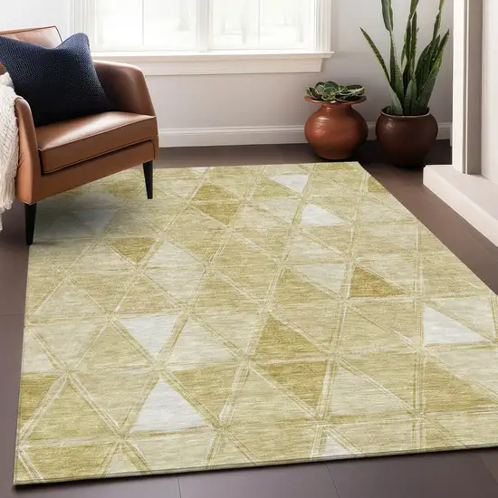 Gold And Ivory Geometric Washable Area Rug With UV Protection Photo 4