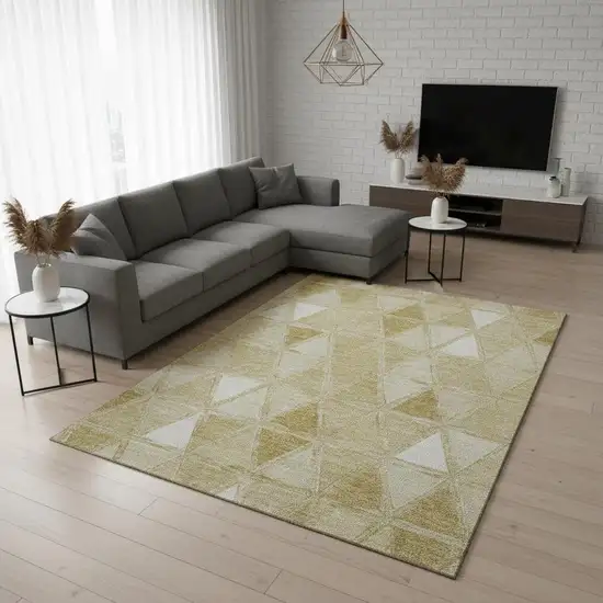 Gold And Ivory Geometric Washable Area Rug With UV Protection Photo 2