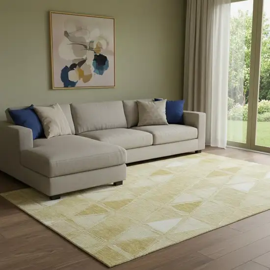 Gold And Ivory Geometric Washable Area Rug With UV Protection Photo 1