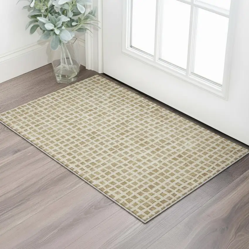 Gold And Ivory Geometric Washable Area Rug With UV Protection Photo 2
