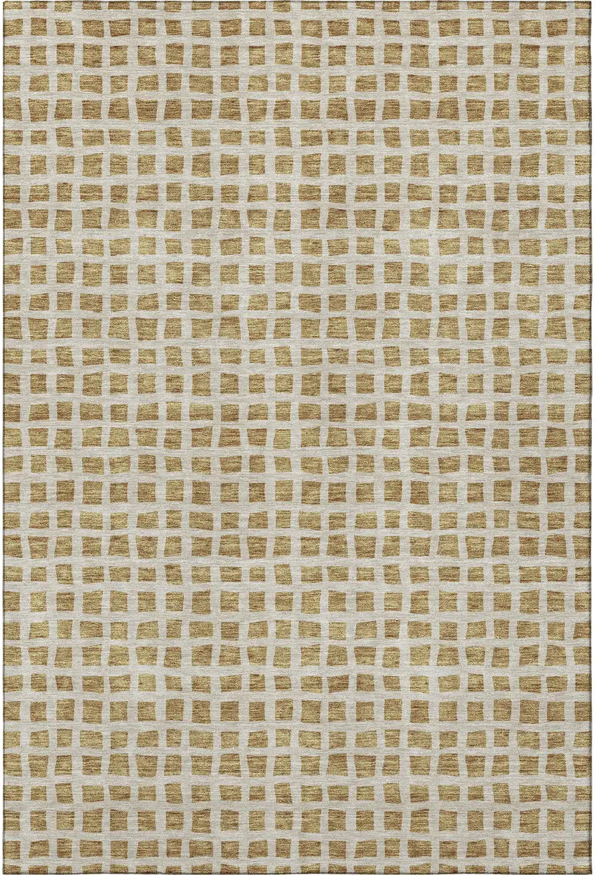 Gold And Ivory Geometric Washable Area Rug With UV Protection Photo 4
