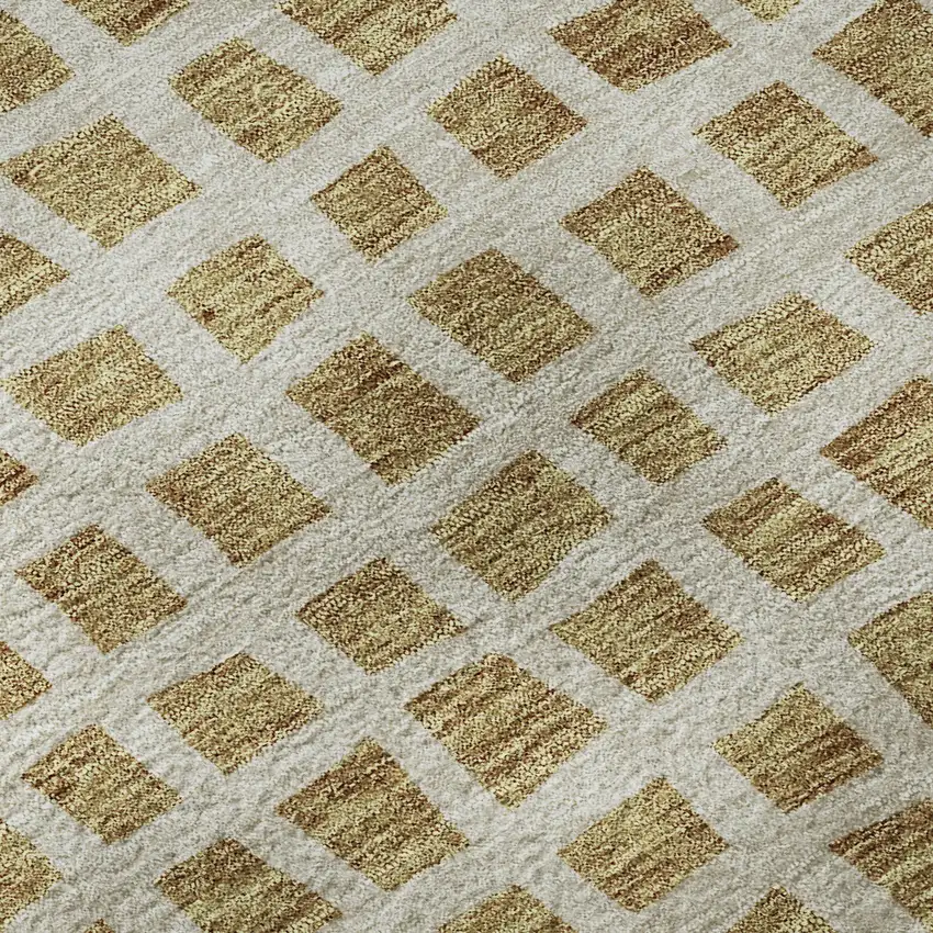 Gold And Ivory Geometric Washable Area Rug With UV Protection Photo 8