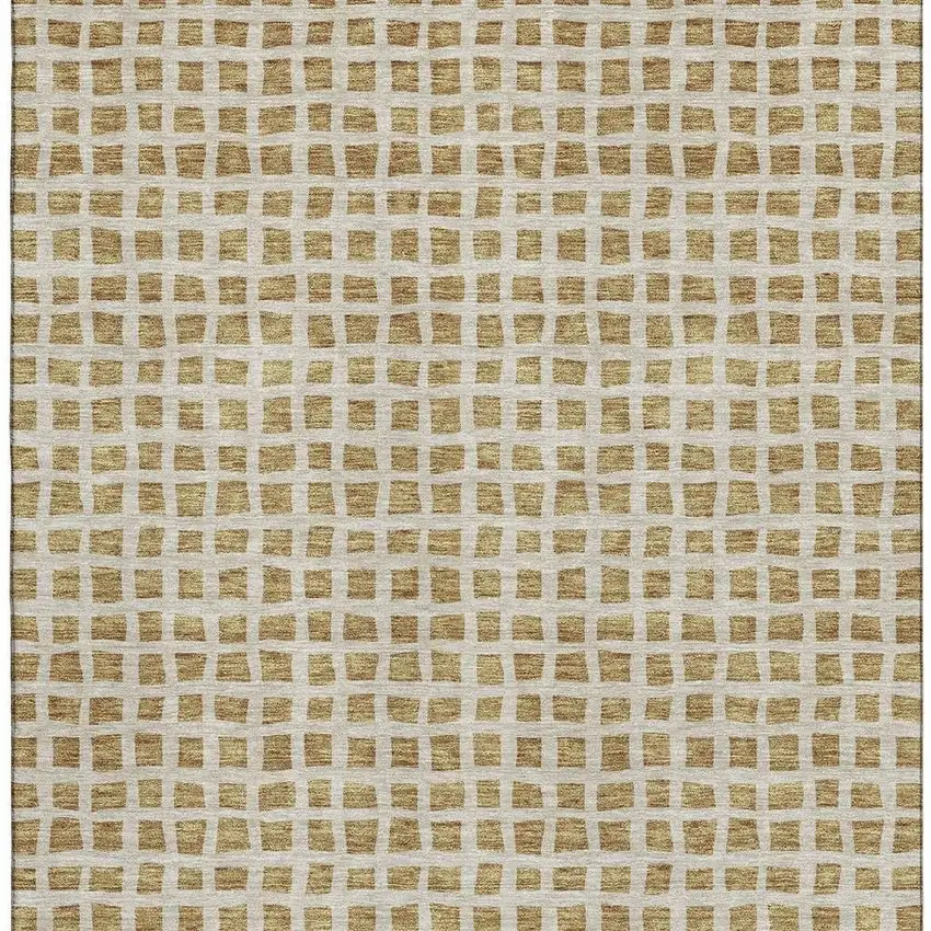 Gold And Ivory Geometric Washable Area Rug With UV Protection Photo 4