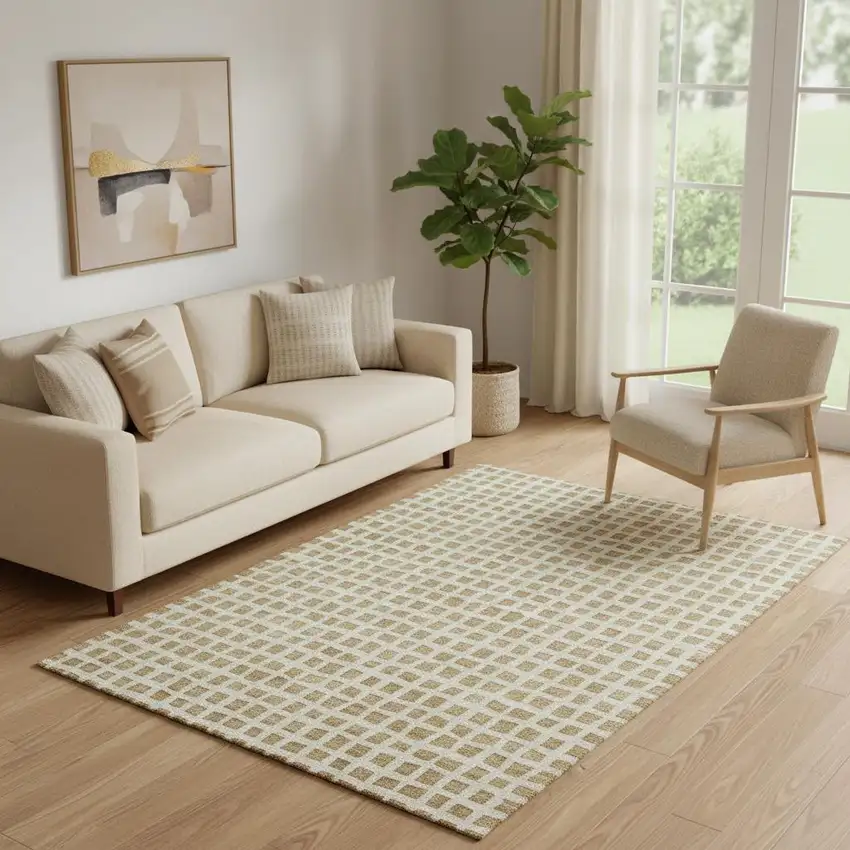 Gold And Ivory Geometric Washable Area Rug With UV Protection Photo 1