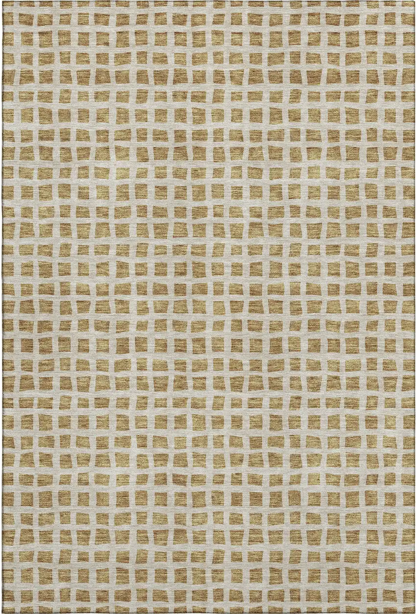 Gold And Ivory Geometric Washable Area Rug With UV Protection Photo 1