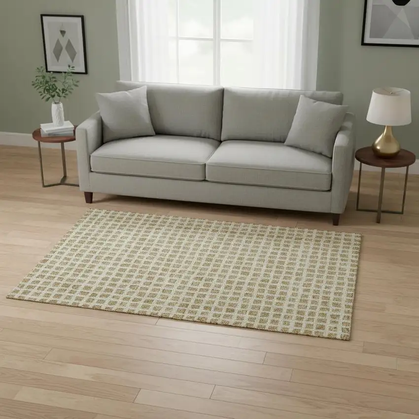 Gold And Ivory Geometric Washable Area Rug With UV Protection Photo 2