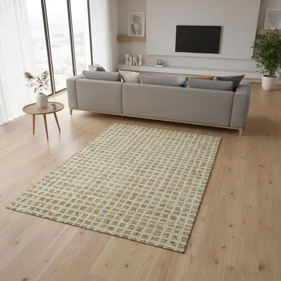 Gold And Ivory Geometric Washable Area Rug With UV Protection Photo 2