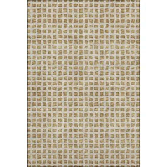 Gold And Ivory Geometric Washable Area Rug With UV Protection Photo 1