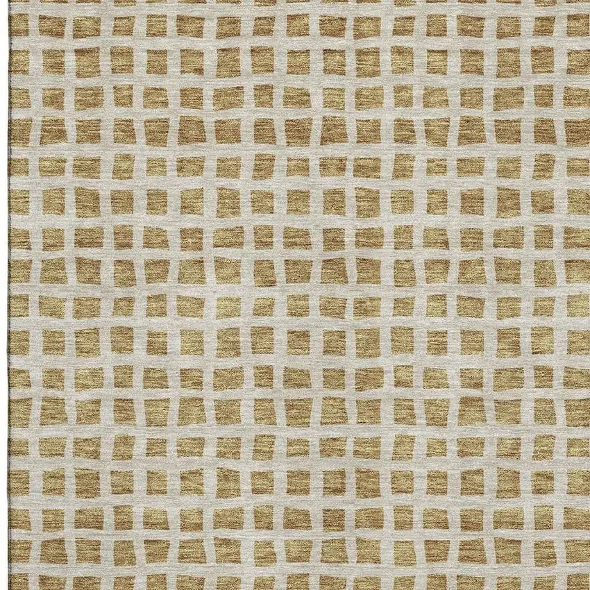 Gold And Ivory Geometric Washable Area Rug With UV Protection Photo 3