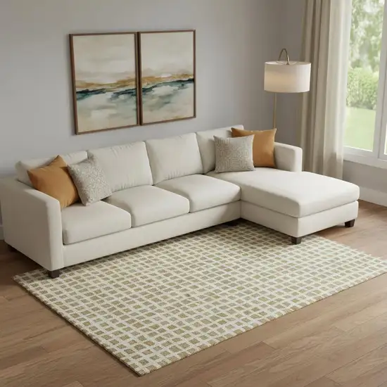 Gold And Ivory Geometric Washable Area Rug With UV Protection Photo 1