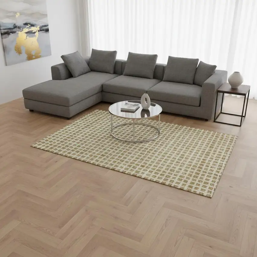 Gold And Ivory Geometric Washable Area Rug With UV Protection Photo 2