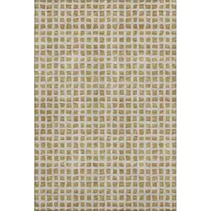 Photo of Gold And Ivory Geometric Washable Area Rug With UV Protection