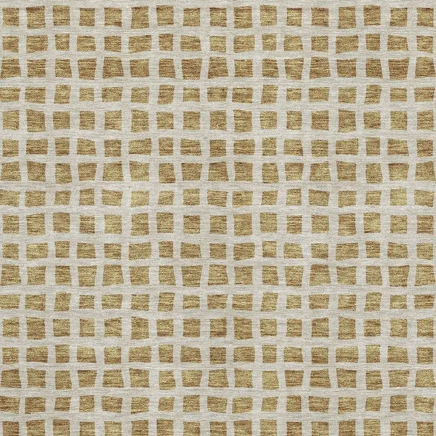 Gold And Ivory Geometric Washable Area Rug With UV Protection Photo 3