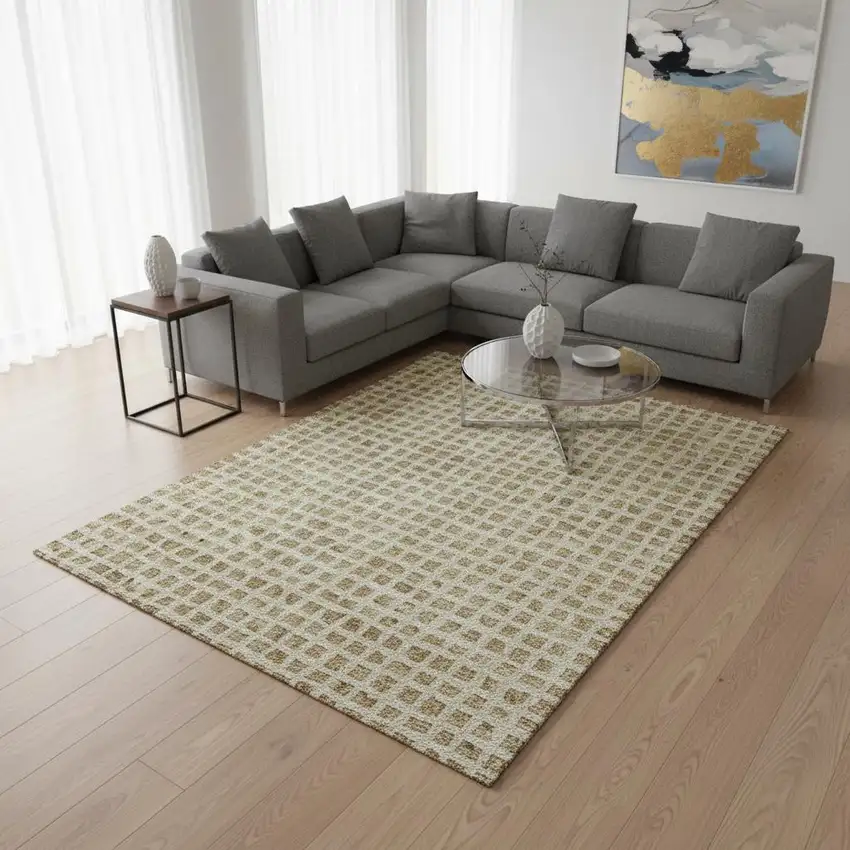 Gold And Ivory Geometric Washable Area Rug With UV Protection Photo 2