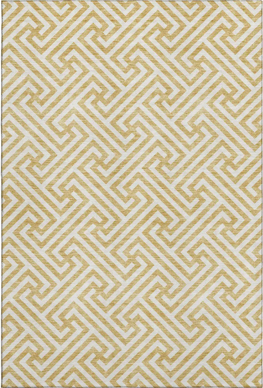 Gold And Ivory Geometric Washable Area Rug With UV Protection Photo 1