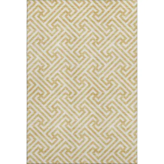 Gold And Ivory Geometric Washable Area Rug With UV Protection Photo 1