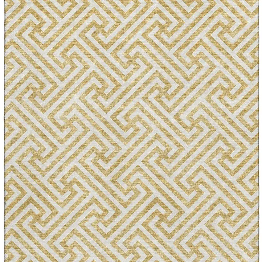 Gold And Ivory Geometric Washable Area Rug With UV Protection Photo 4