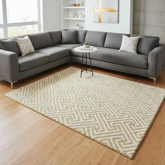 Gold And Ivory Geometric Washable Area Rug With UV Protection Photo 2