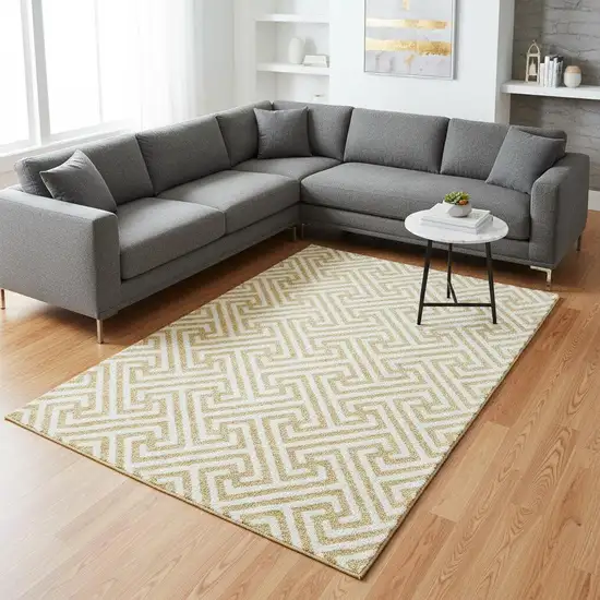 Gold And Ivory Geometric Washable Area Rug With UV Protection Photo 2