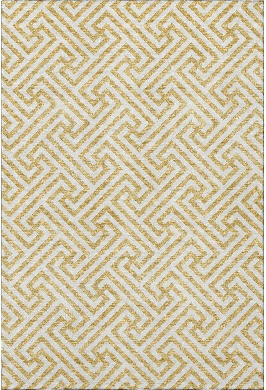 Gold And Ivory Geometric Washable Area Rug With UV Protection Photo 4
