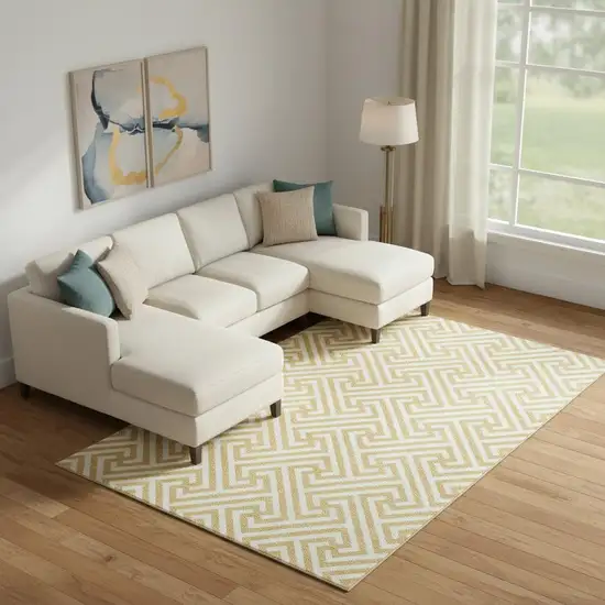 Gold And Ivory Geometric Washable Area Rug With UV Protection Photo 1