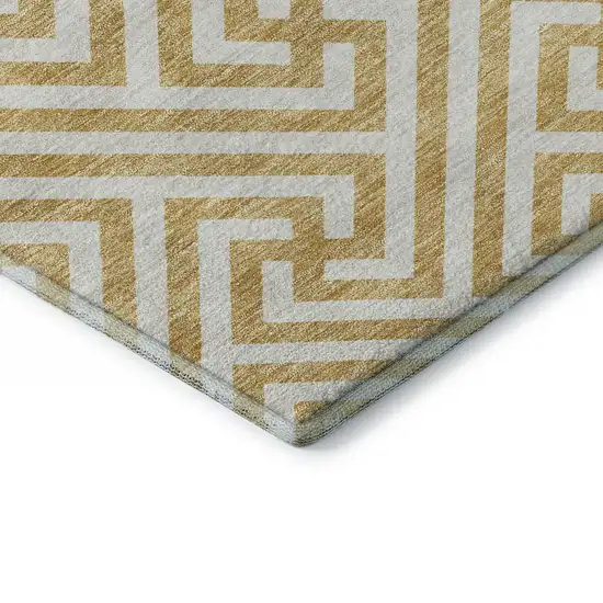 Gold And Ivory Geometric Washable Area Rug With UV Protection Photo 8