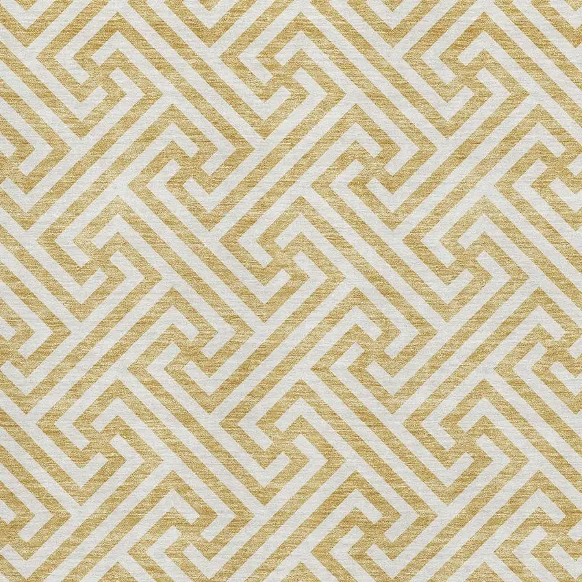 Gold And Ivory Geometric Washable Area Rug With UV Protection Photo 3