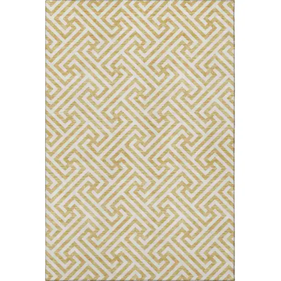 Gold And Ivory Geometric Washable Area Rug With UV Protection Photo 4