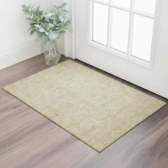 Gold And Ivory Geometric Washable Area Rug With UV Protection Photo 1