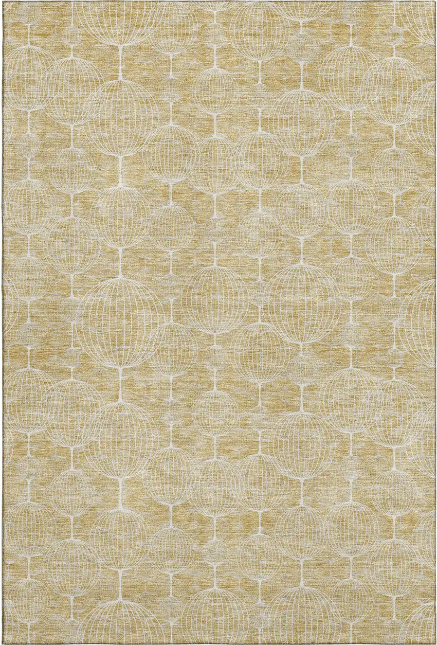 Gold And Ivory Geometric Washable Area Rug With UV Protection Photo 1