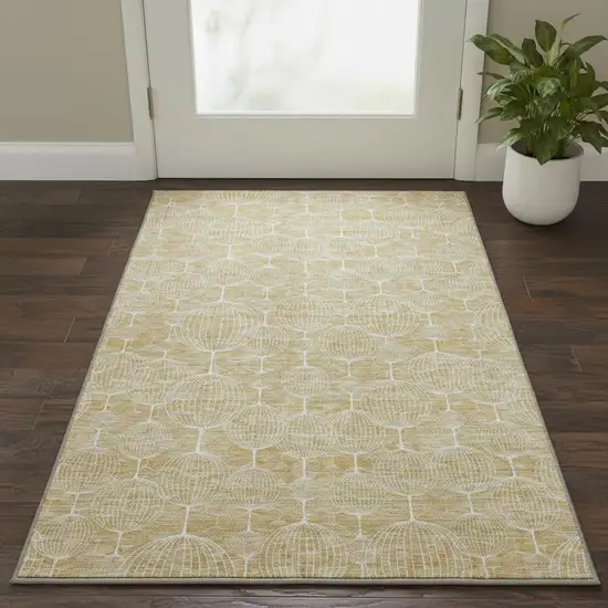 Gold And Ivory Geometric Washable Area Rug With UV Protection Photo 2