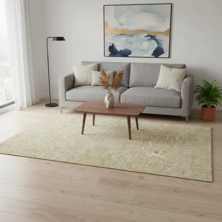 Gold And Ivory Geometric Washable Area Rug With UV Protection Photo 2