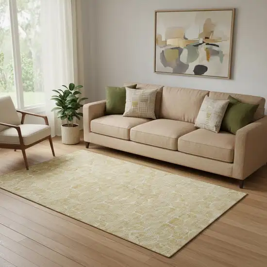 Gold And Ivory Geometric Washable Area Rug With UV Protection Photo 1