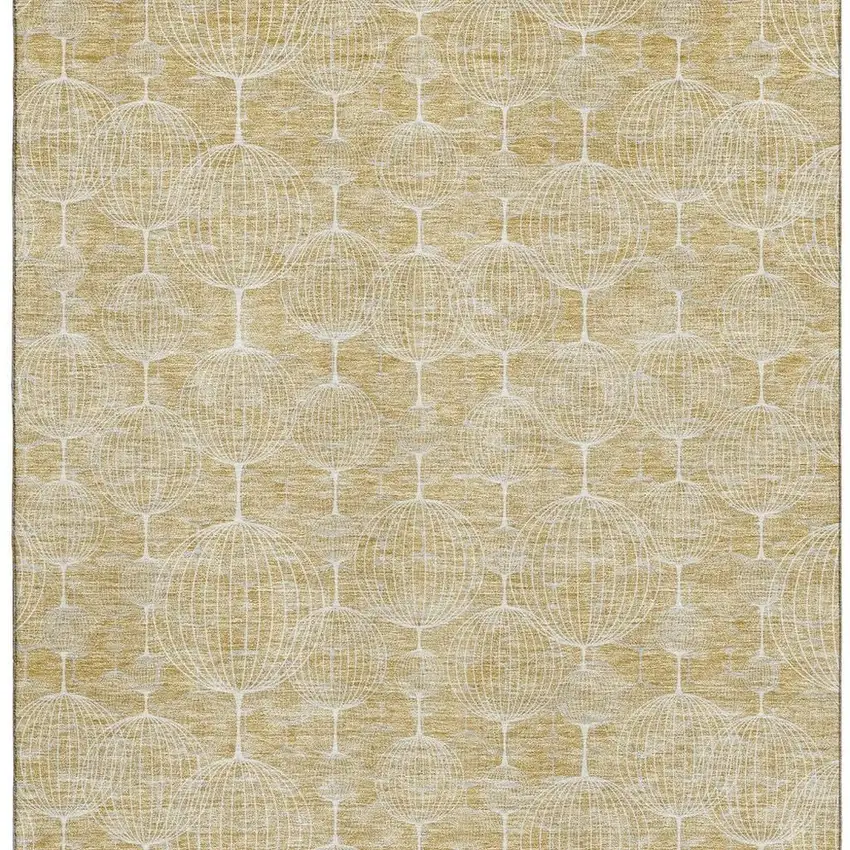 Gold And Ivory Geometric Washable Area Rug With UV Protection Photo 3