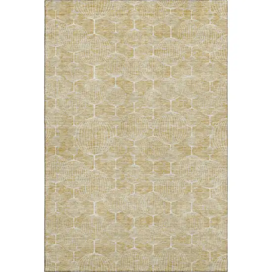 Gold And Ivory Geometric Washable Area Rug With UV Protection Photo 1