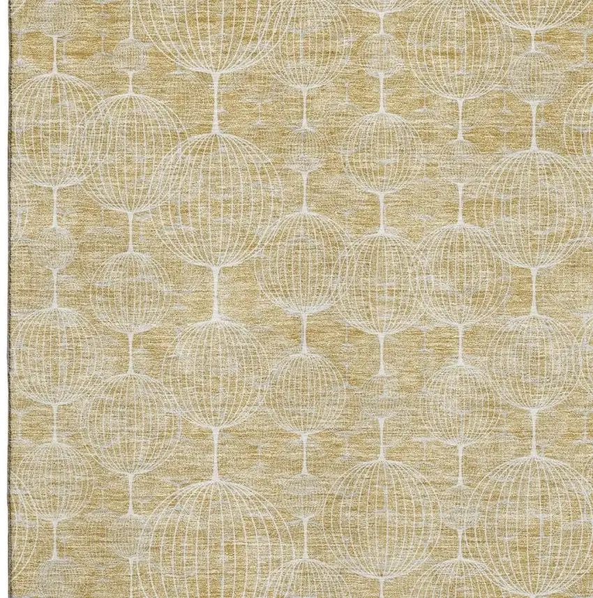Gold And Ivory Geometric Washable Area Rug With UV Protection Photo 3
