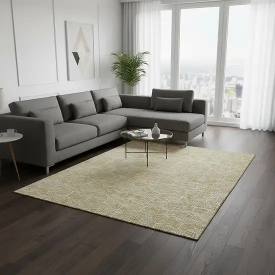 Gold And Ivory Geometric Washable Area Rug With UV Protection Photo 2