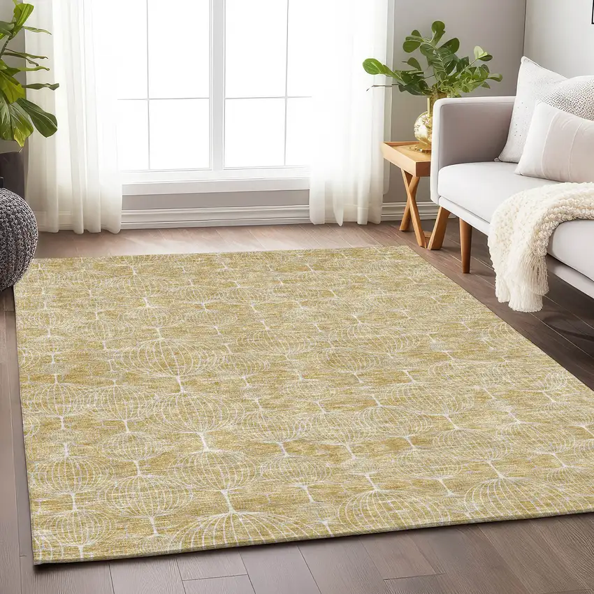 Gold And Ivory Geometric Washable Area Rug With UV Protection Photo 5